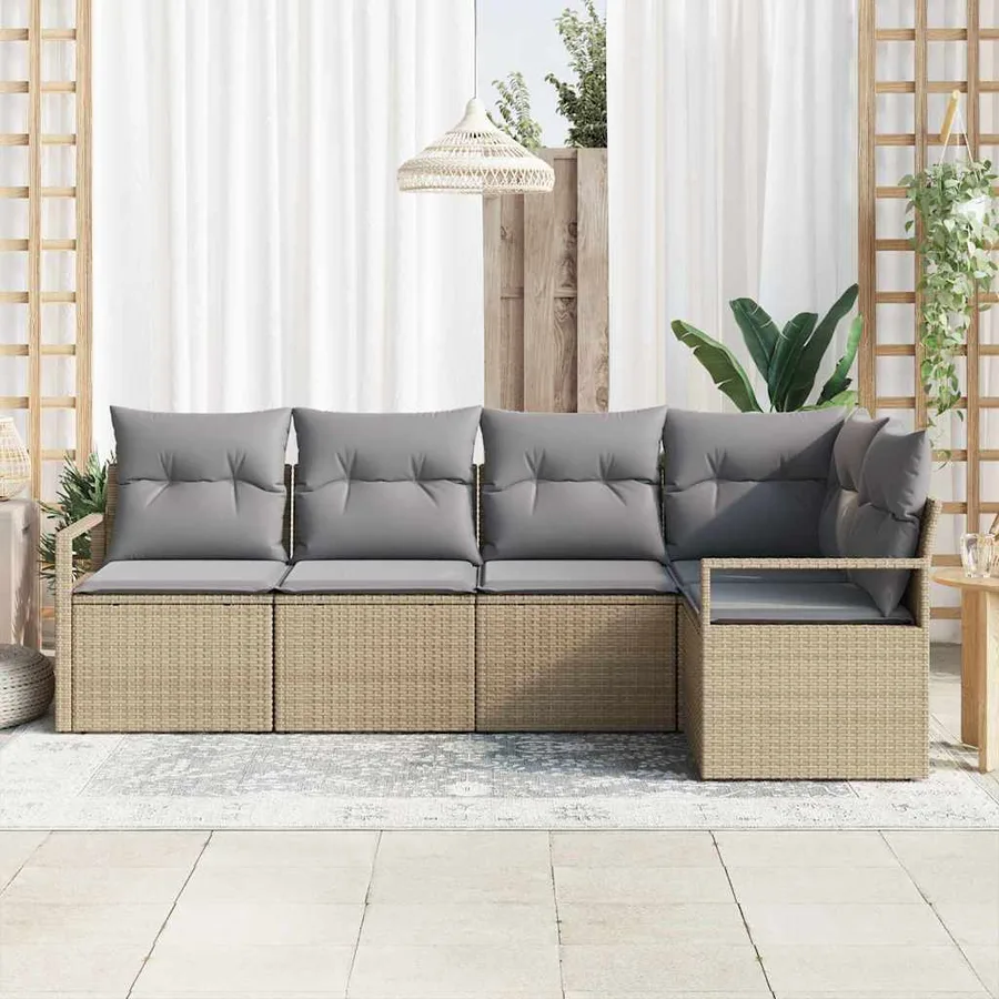 Ensemble de Canapés avec coussin 5 pcs Beige polyrotin - 3