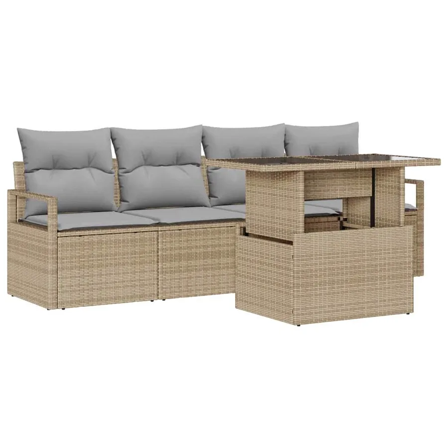Ensemble de canapé de jardin 5 pcs Beige polyrotin - 2