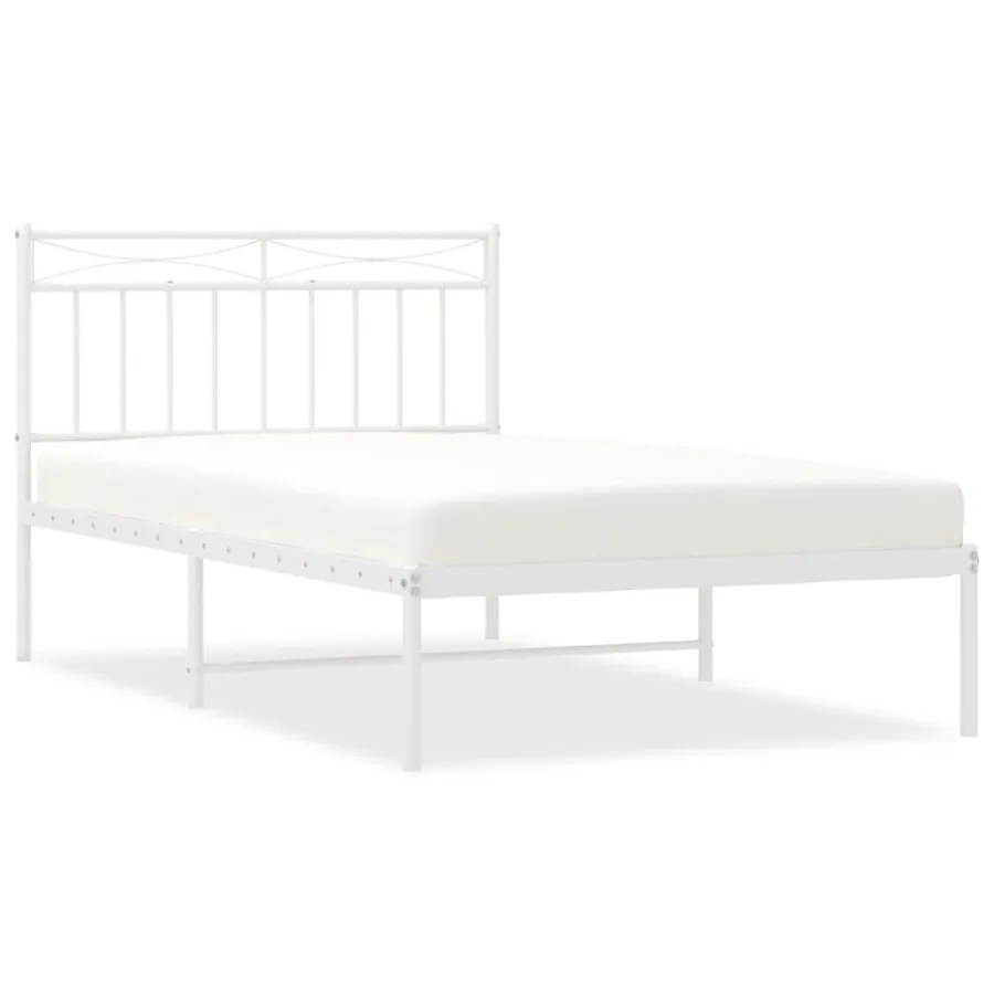 Cadre de lit métal sans matelas et tête de lit blanc 107x203 cm - 2
