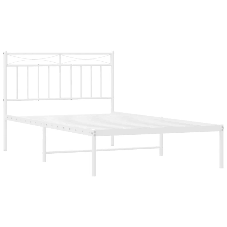 Cadre de lit métal sans matelas et tête de lit blanc 107x203 cm - 4