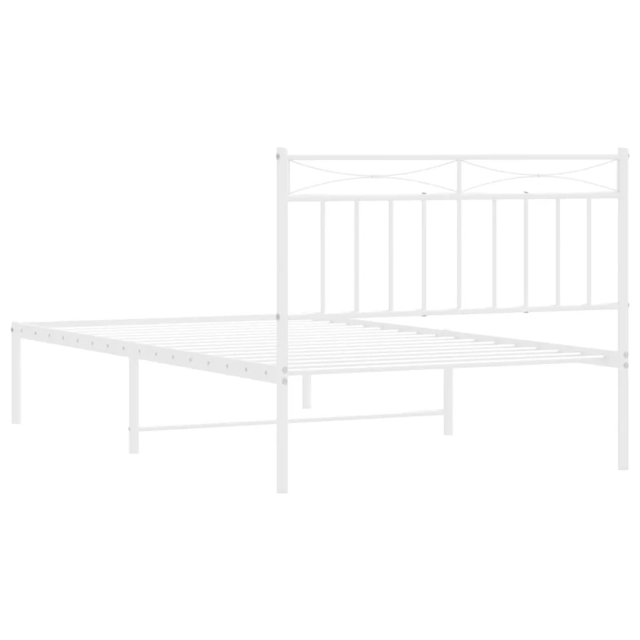 Cadre de lit métal sans matelas et tête de lit blanc 107x203 cm - 7