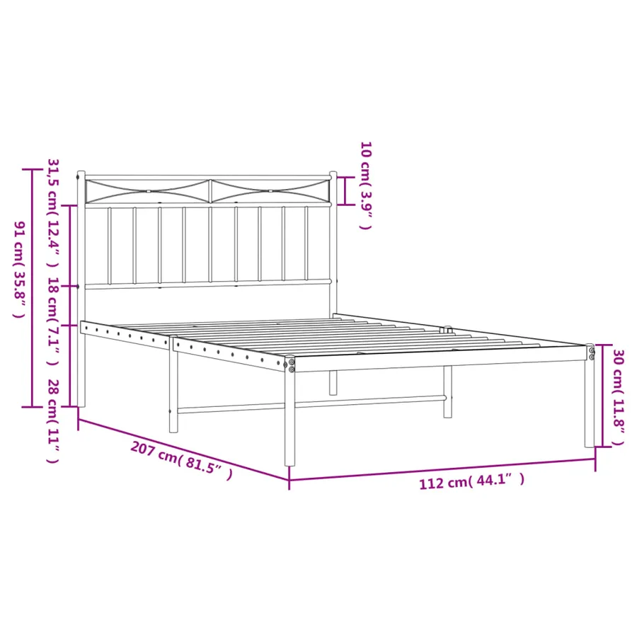 Cadre de lit métal sans matelas et tête de lit blanc 107x203 cm - 9