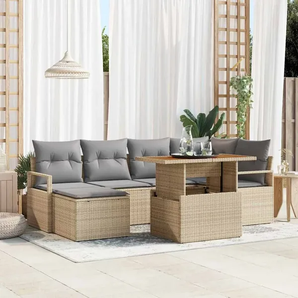 Ensemble de canapé de jardin 7 pcs Beige et gris