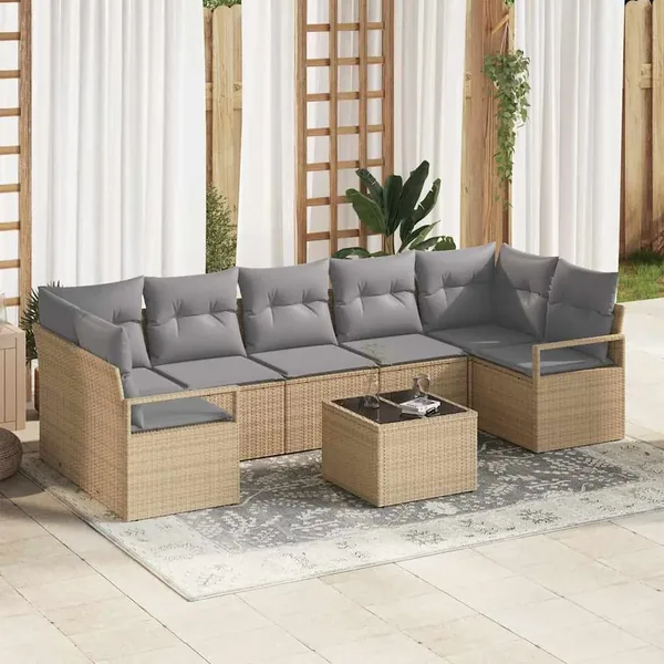 Ensemble de Canapés 8 pcs Beige et gris polyrotin