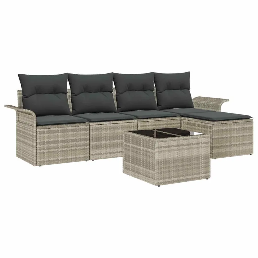 Ensemble de canapé de jardin 6 pcs Gris clair polyrotin - 2