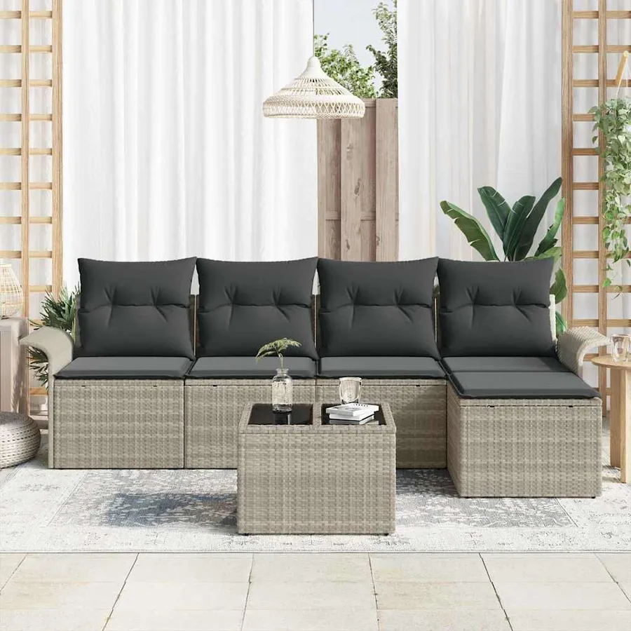 Ensemble de canapé de jardin 6 pcs Gris clair polyrotin - 3