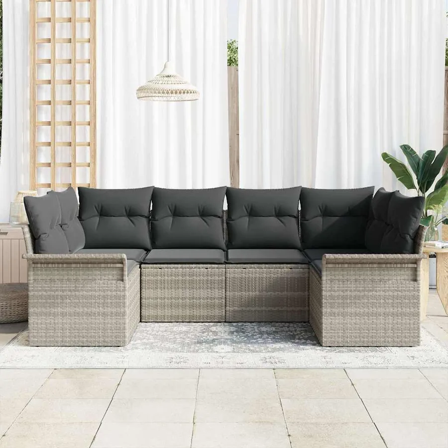 Ensemble de canapé de jardin 6 pcs Gris clair Poly rotin - 3