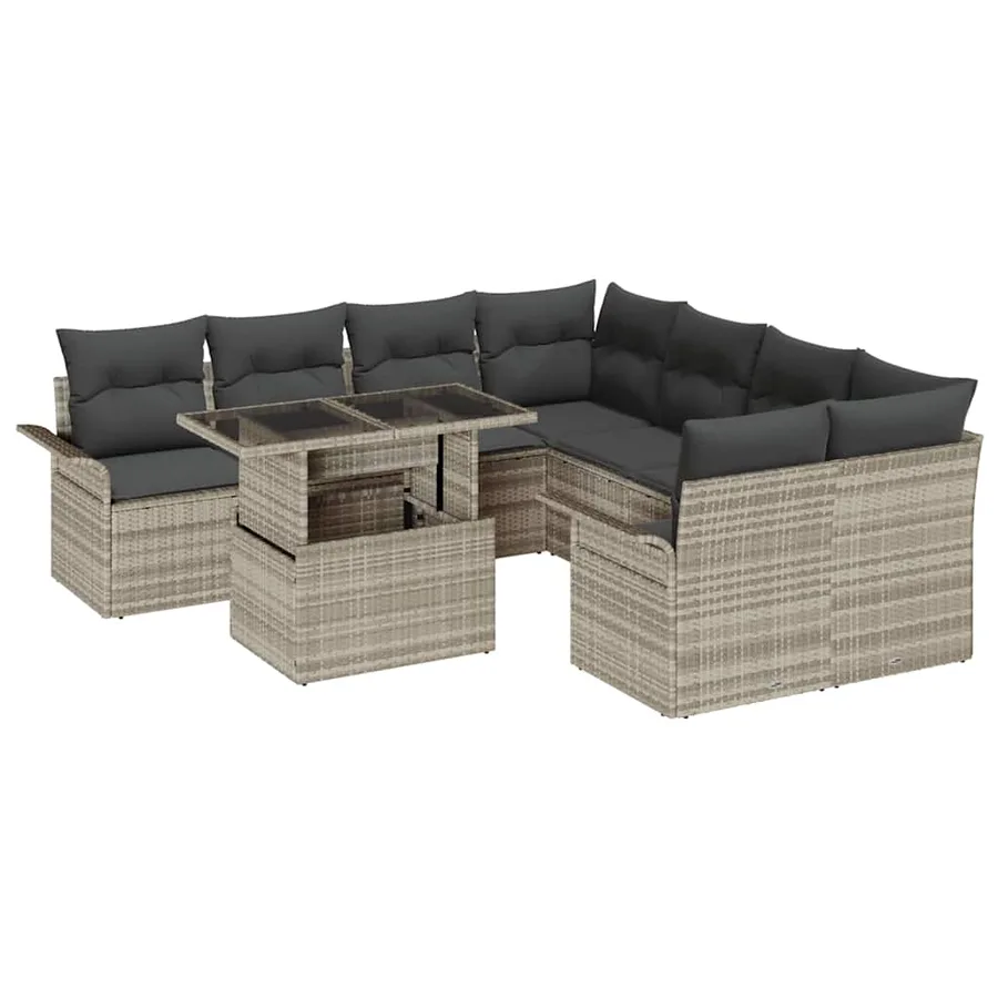 Ensemble de canapé de jardin 9 pcs Gris clair Poly Rattan - 2