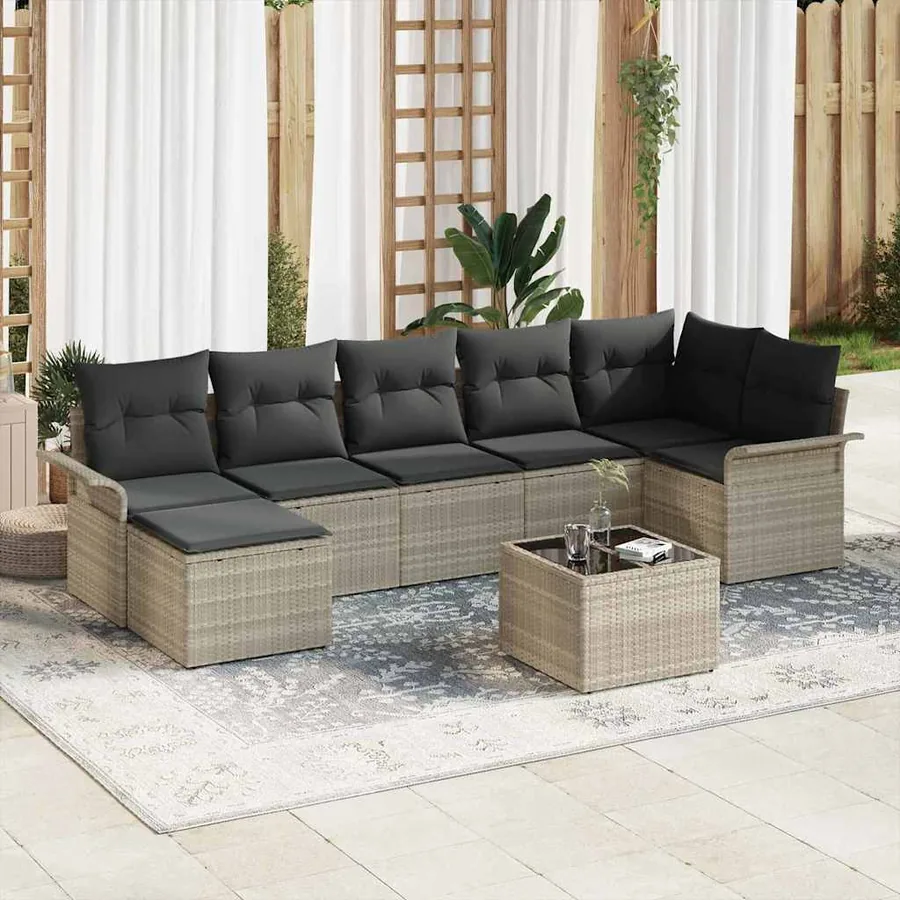 Ensemble de canapé de jardin 8 pcs Gris clair Poly rotin
