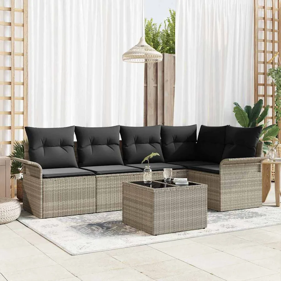 Ensemble de canapé de jardin 6 pcs Gris clair Poly rotin