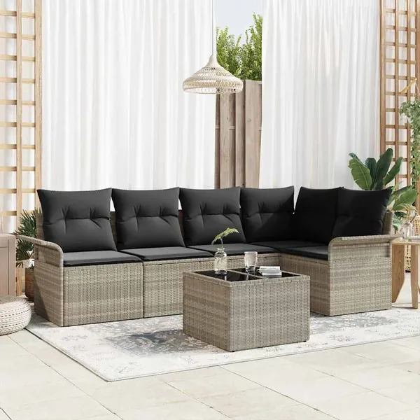 Ensemble de canapé de jardin 6 pcs Gris clair Poly rotin