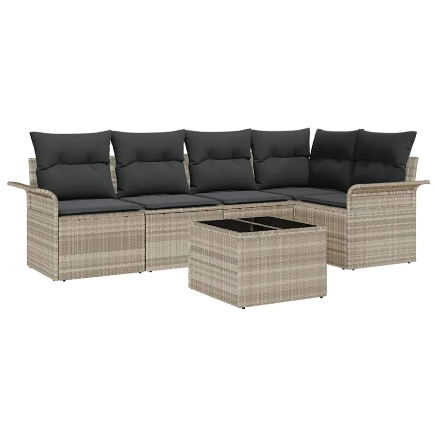 Ensemble de canapé de jardin 6 pcs Gris clair Poly rotin - 2