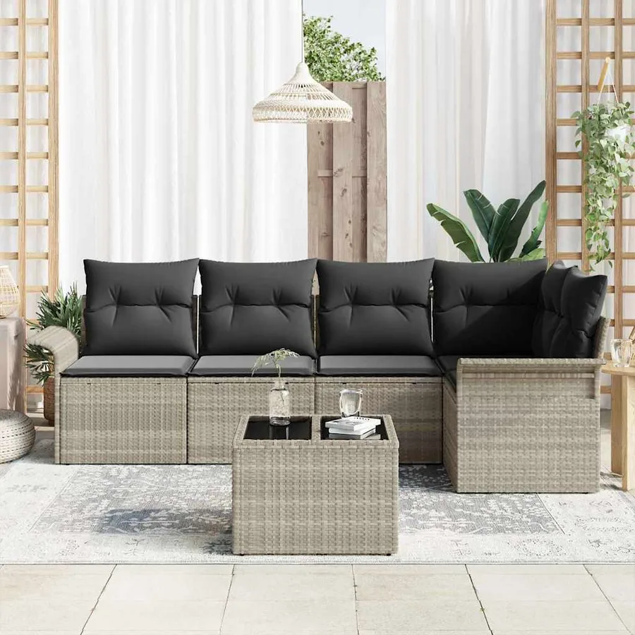 Ensemble de canapé de jardin 6 pcs Gris clair Poly rotin - 3