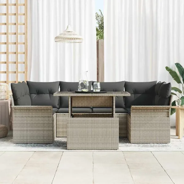 Ensemble de canapé de jardin 7 pcs Gris clair Poly rotin