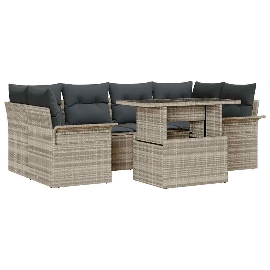 Ensemble de canapé de jardin 7 pcs Gris clair Poly rotin - 2