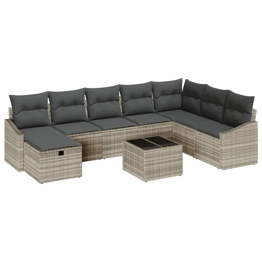 Ensemble de canapé de jardin avec coussin 9 pcs polyrotin - 2