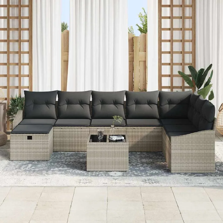 Ensemble de canapé de jardin avec coussin 9 pcs polyrotin - 3