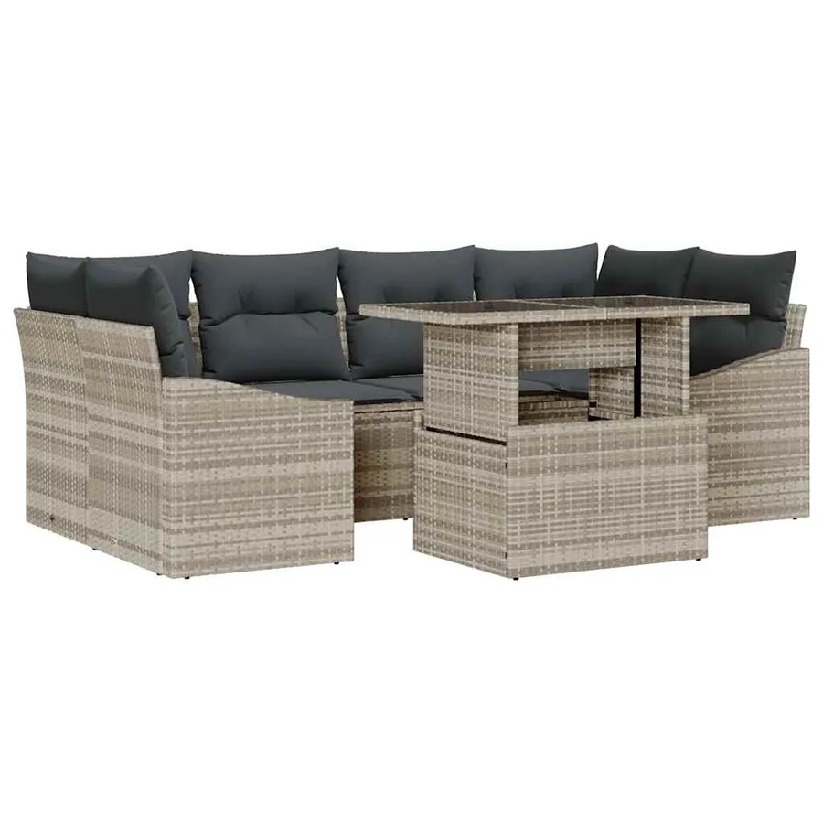 Ensemble de canapé de jardin 7 pcs Gris clair polyrotin - 2