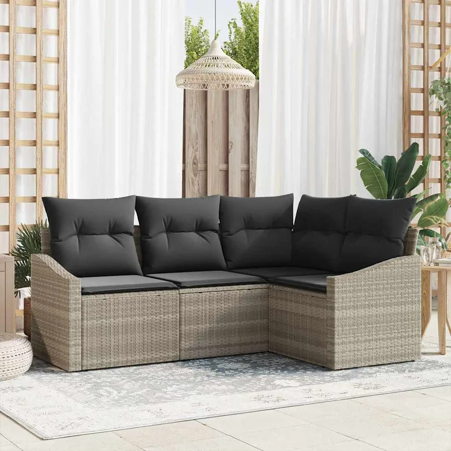 Ensemble de Canapés avec coussin 4 pcs Gris clair polyrotin