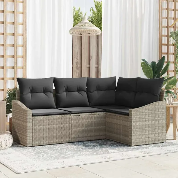 Ensemble de Canapés avec coussin 4 pcs Gris clair polyrotin