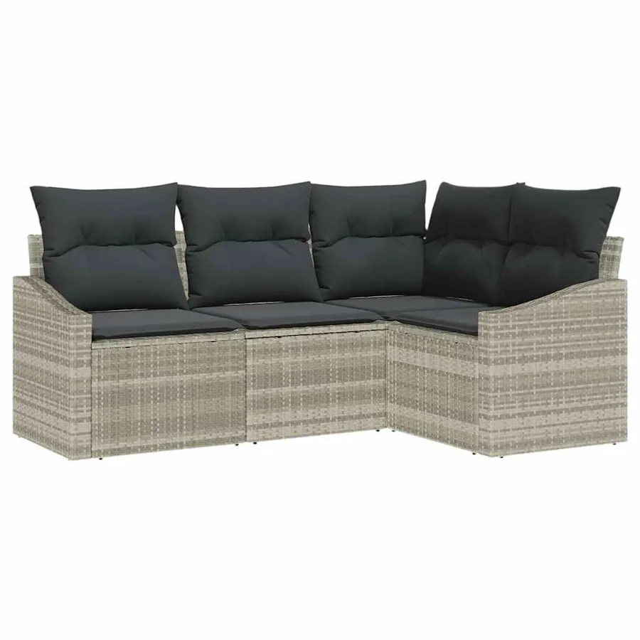 Ensemble de Canapés avec coussin 4 pcs Gris clair polyrotin - 2