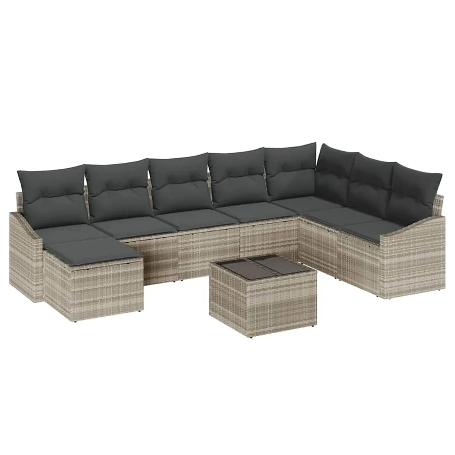 Ensemble de Canapés avec coussin 9 pcs Gris clair polyrotin - 2