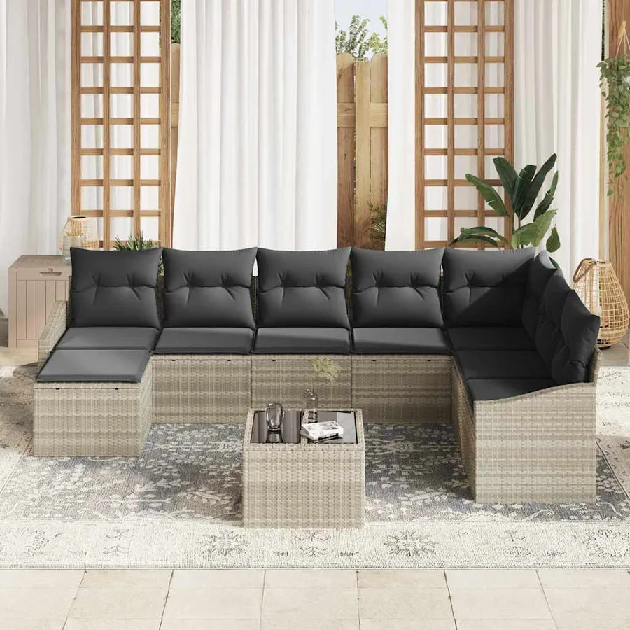 Ensemble de Canapés avec coussin 9 pcs Gris clair polyrotin - 3