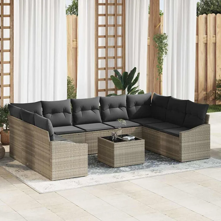 Ensemble de Canapés avec coussin 10 pcs Gris clair polyrotin