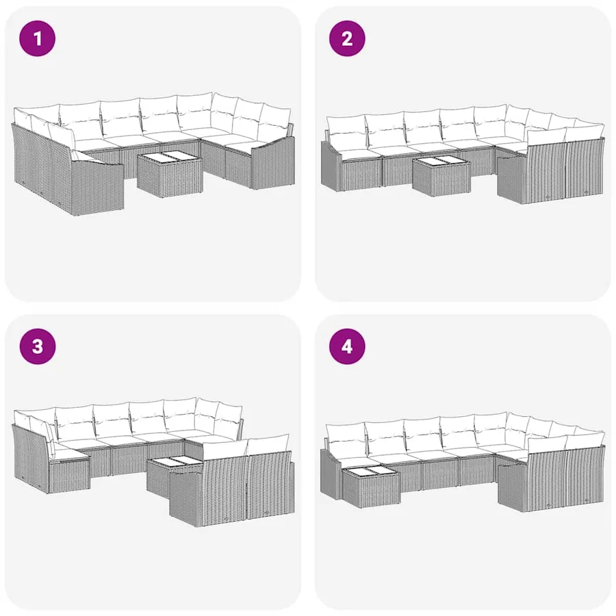 Ensemble de Canapés avec coussin 10 pcs Gris clair polyrotin - 10