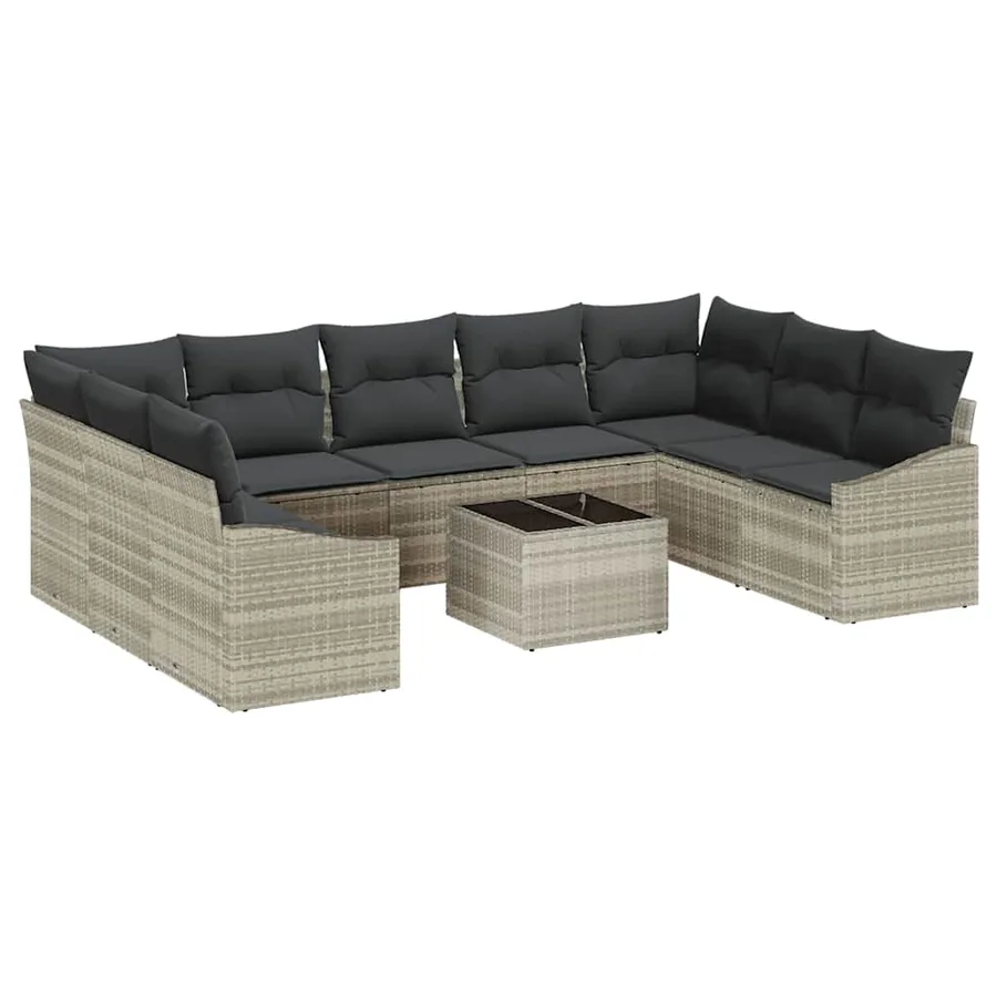 Ensemble de Canapés avec coussin 10 pcs Gris clair polyrotin - 2