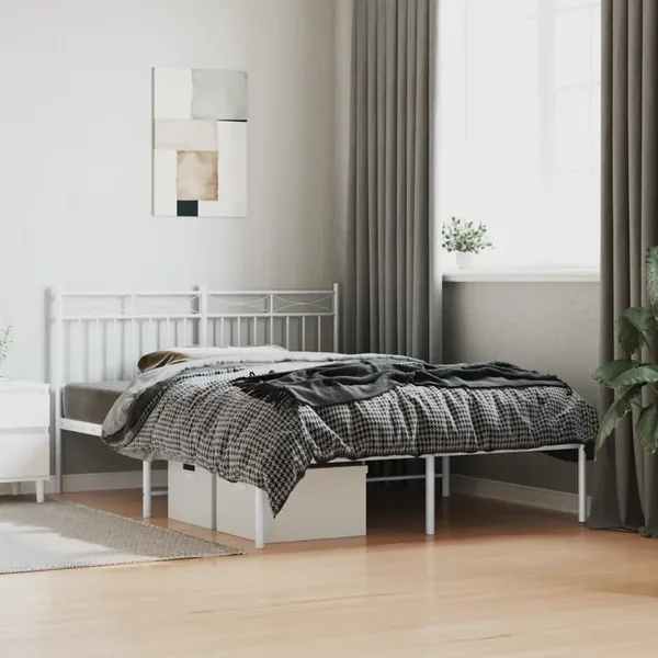 Cadre de lit métal sans matelas et tête de lit blanc 140x200 cm