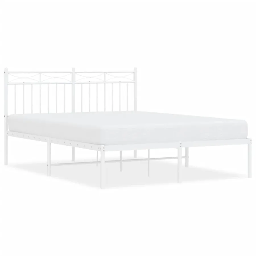 Cadre de lit métal sans matelas et tête de lit blanc 140x200 cm - 2