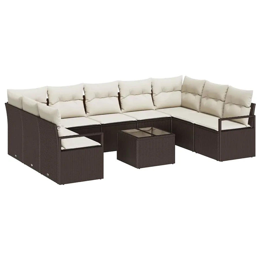 Ensemble de Canapés avec coussin 10 pcs Marron polyrotin - 2