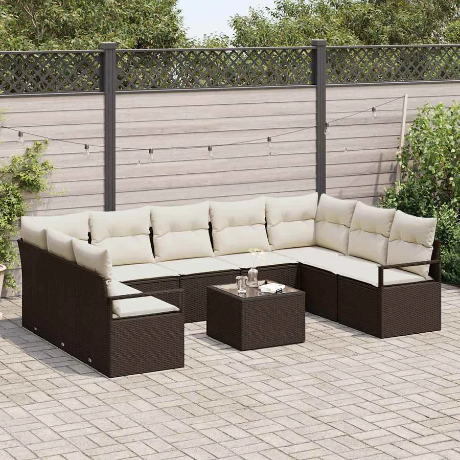 Ensemble de Canapés avec coussin 10 pcs Marron polyrotin - 3