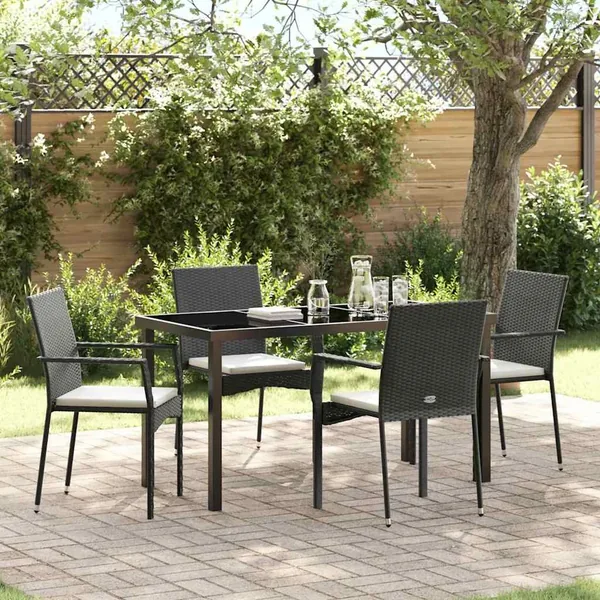 Ensemble de salle à manger pour jardin 5 pcs Noir polyrotin