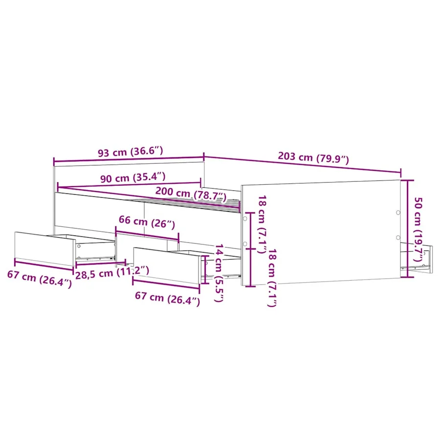 Cadre de lit sans matelas chêne marron 90x200 cm - 11