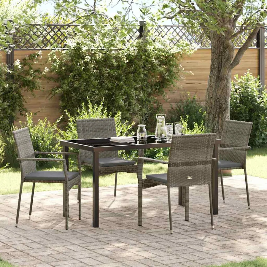 Ensemble de salle à manger pour jardin 5 pcs Gris polyrotin