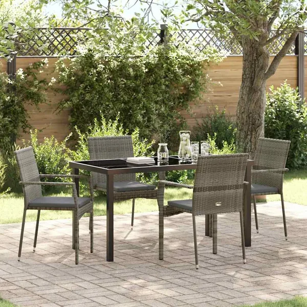 Ensemble de salle à manger pour jardin 5 pcs Gris polyrotin