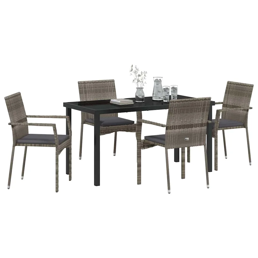 Ensemble de salle à manger pour jardin 5 pcs Gris polyrotin - 3