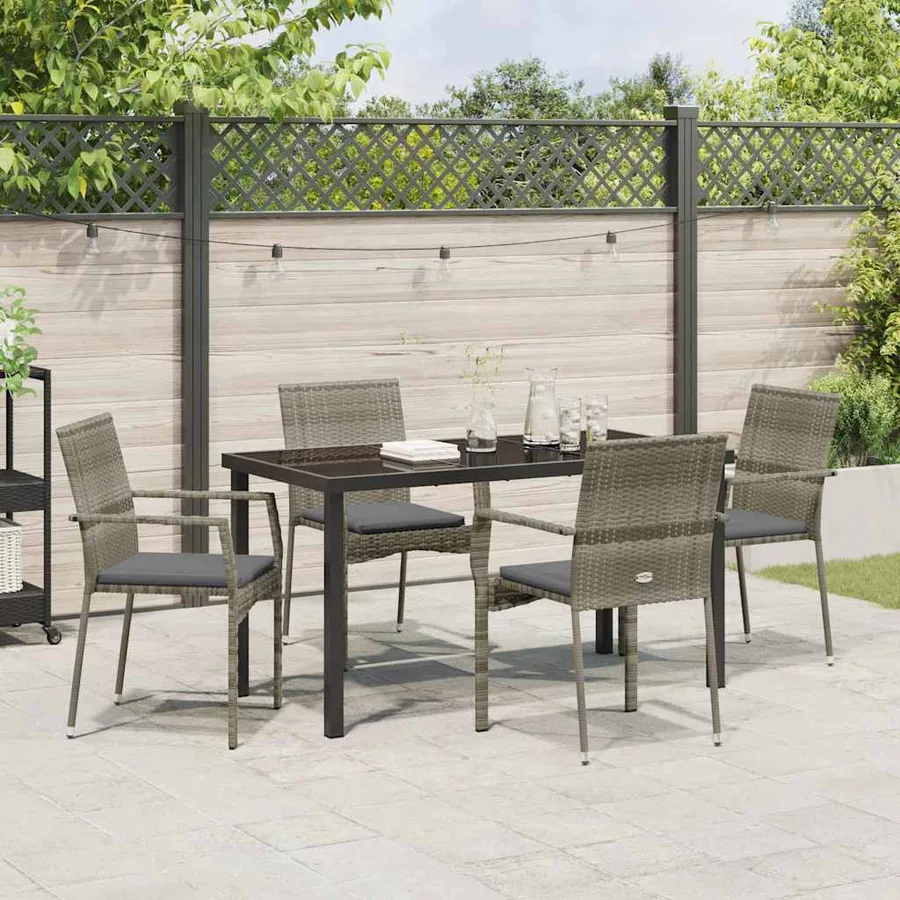 Ensemble de salle à manger pour jardin 5 pcs Gris polyrotin - 4