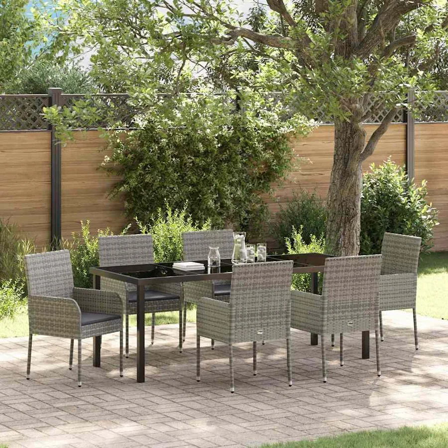 Ensemble de salle à manger pour jardin 7 pcs Gris polyrotin