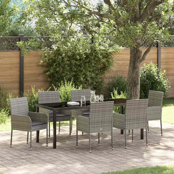 Ensemble de salle à manger pour jardin 7 pcs Gris polyrotin