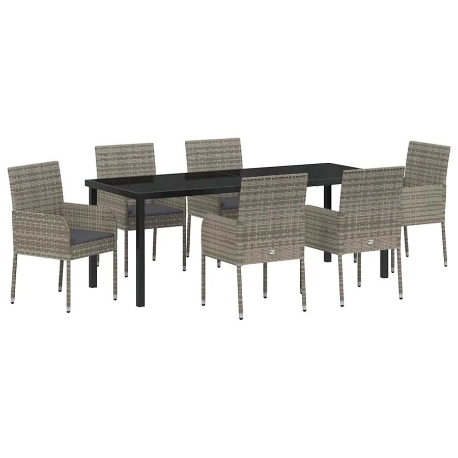 Ensemble de salle à manger pour jardin 7 pcs Gris polyrotin - 2