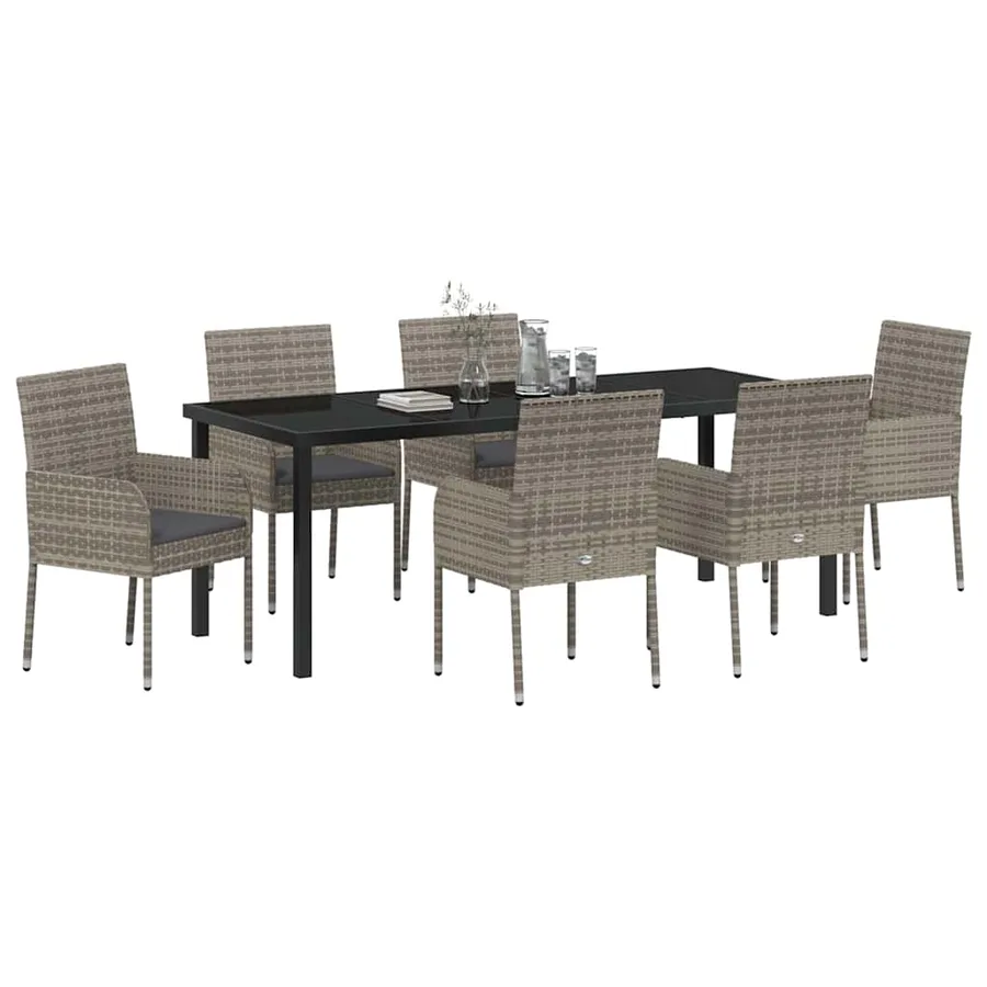 Ensemble de salle à manger pour jardin 7 pcs Gris polyrotin - 3