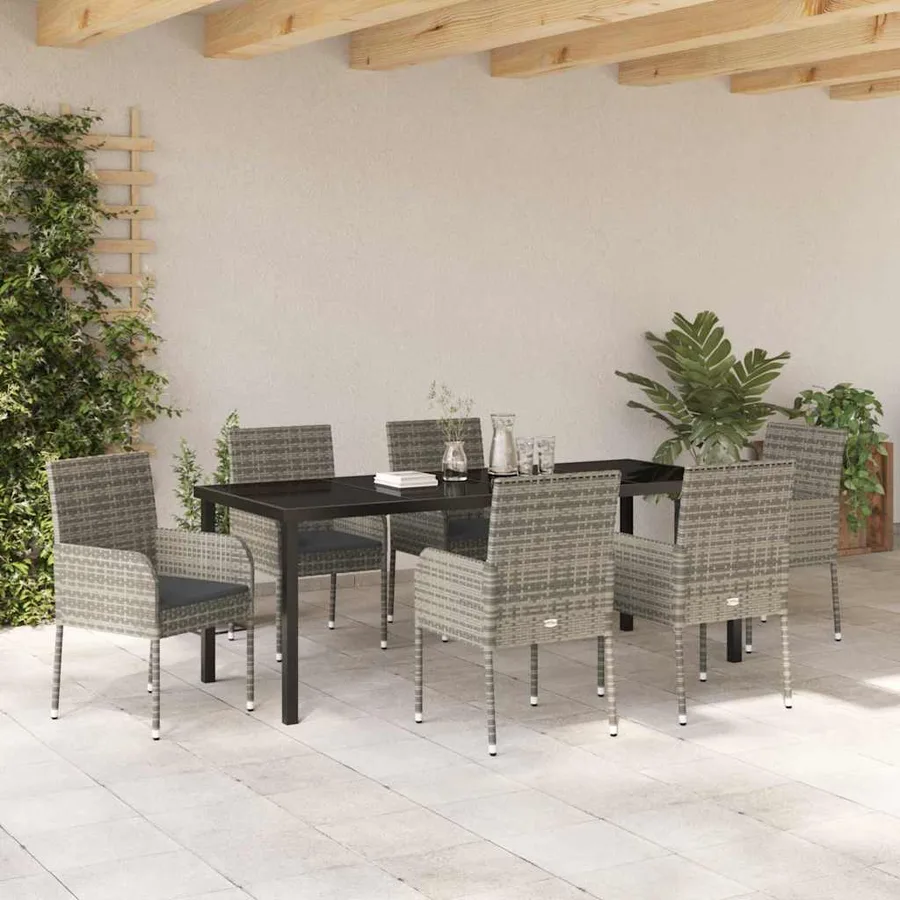 Ensemble de salle à manger pour jardin 7 pcs Gris polyrotin - 4