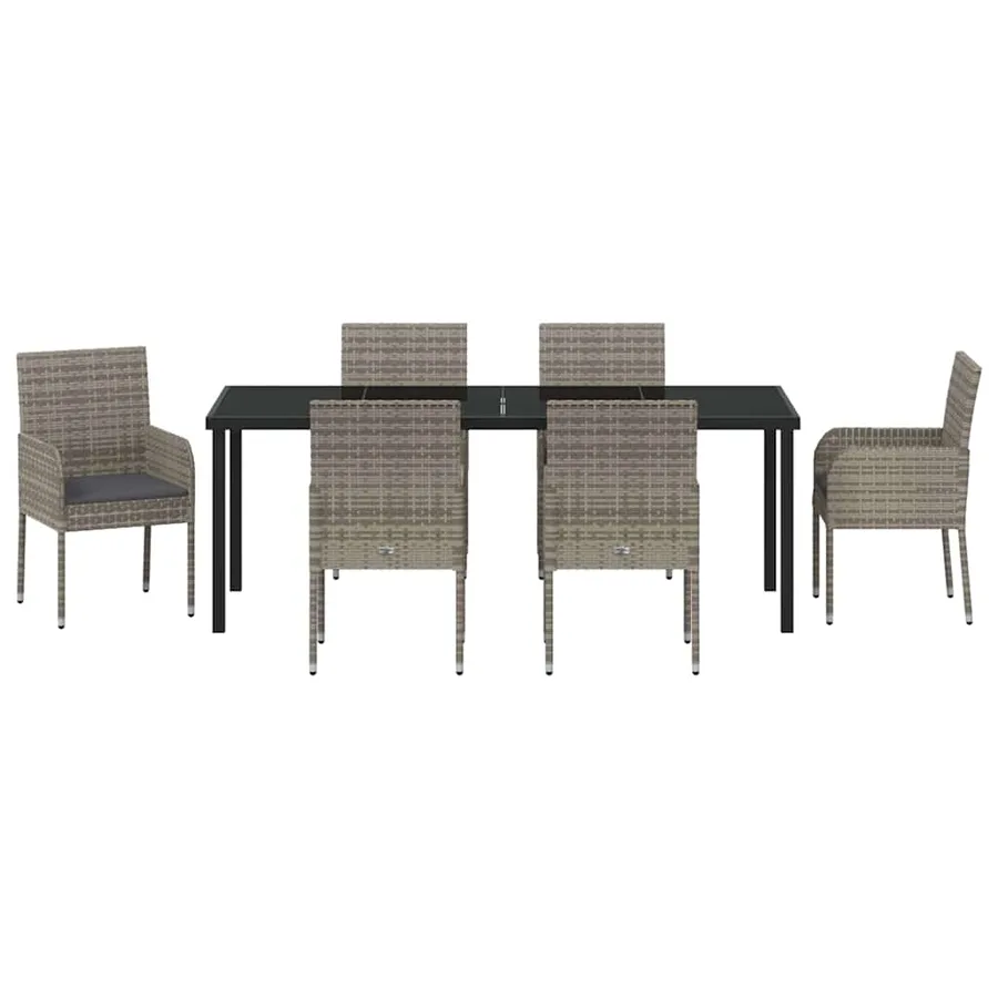 Ensemble de salle à manger pour jardin 7 pcs Gris polyrotin - 7