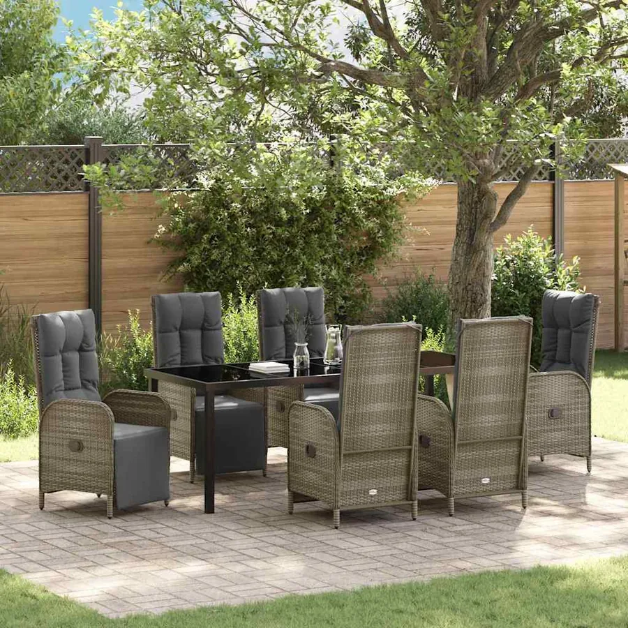 Ensemble de salle à manger pour jardin 7 pcs Gris polyrotin