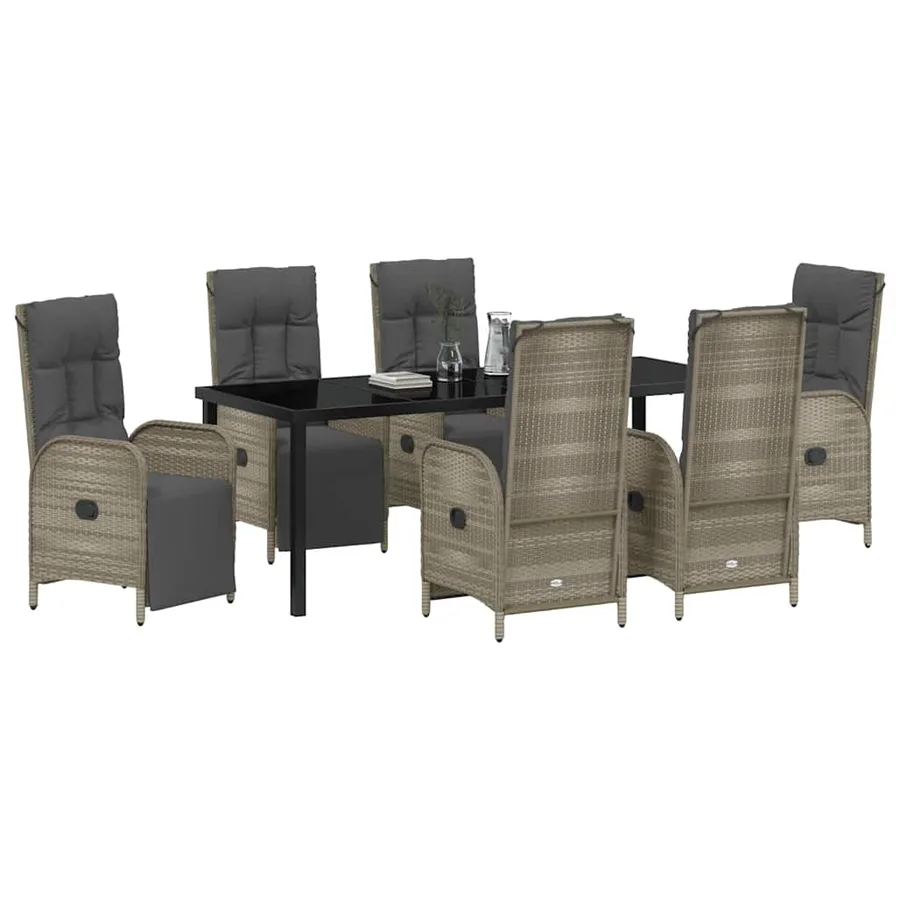 Ensemble de salle à manger pour jardin 7 pcs Gris polyrotin - 3