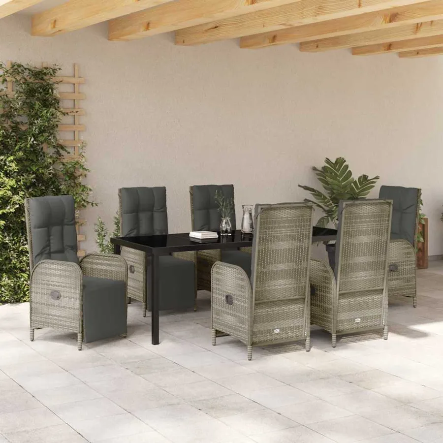 Ensemble de salle à manger pour jardin 7 pcs Gris polyrotin - 4