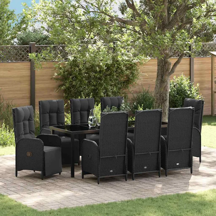 Ensemble de salle à manger pour jardin 9 pcs Noir polyrotin